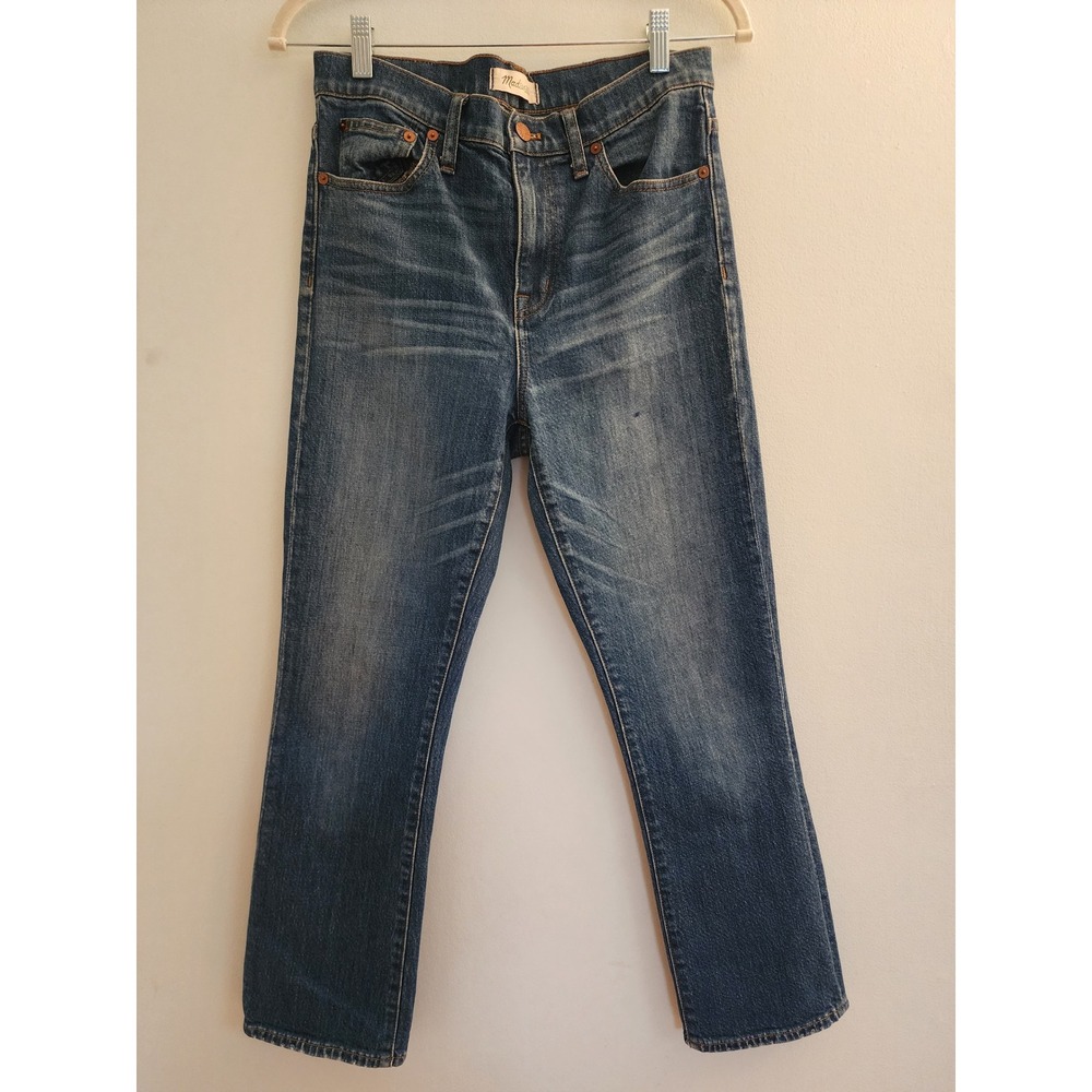 Madewell‎ 10" High Riser Demi Boot Cut Jeans Medium Dark Wash Cropped Size 28